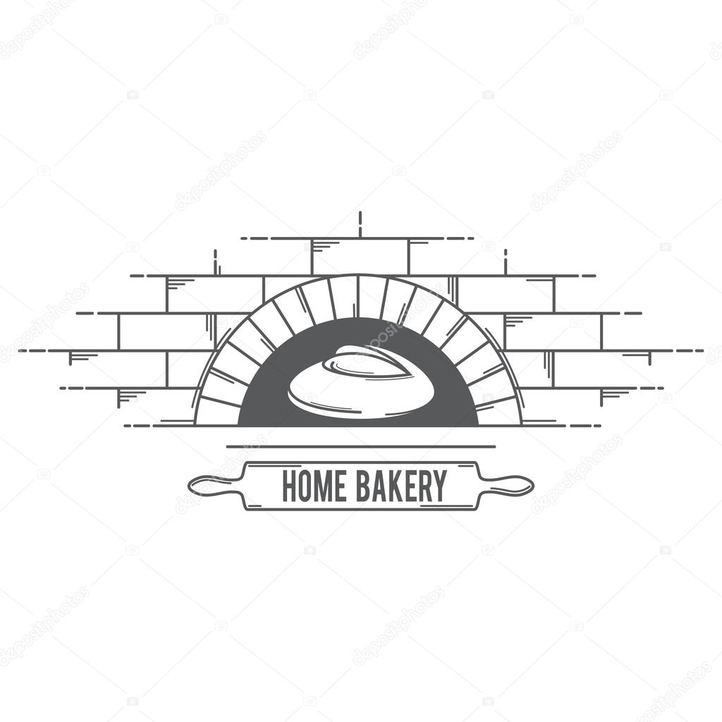 Vector logo for bread products with the image of a rolling pin to roll out the dough, the oven which the bread is baked and case labels.