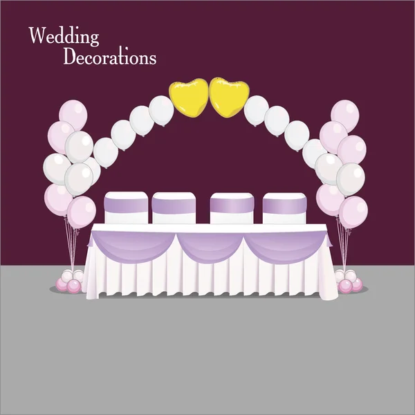 Balões de decoração de mesa de casamento branco e rosa — Vetor de Stock