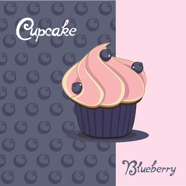 Cupcake blueberry pembe krema, vektör çizim ile