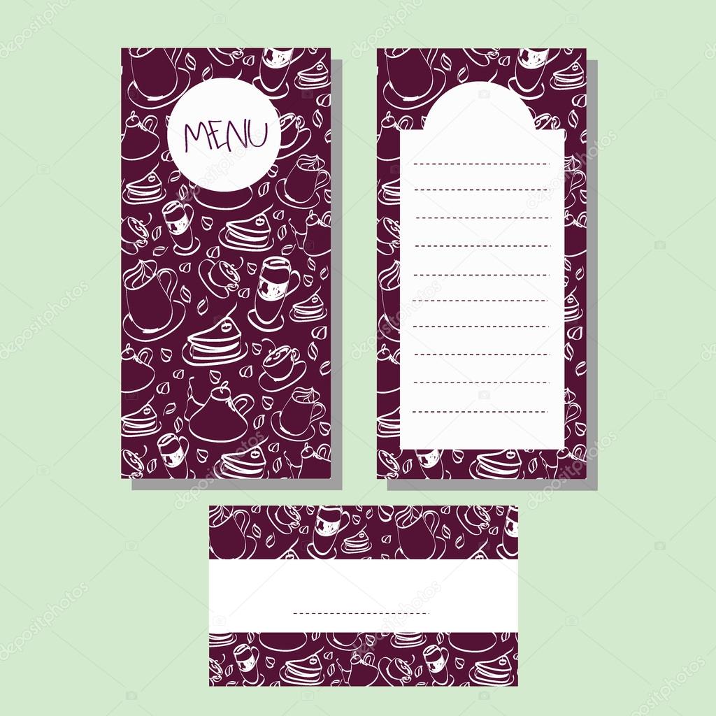 cafe menu template set, violet background coffee and cake — stock cafe menu template set, violet background coffee and cake — stock
