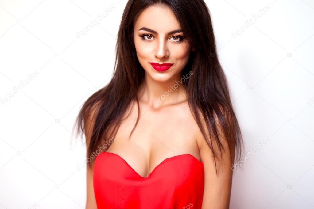 Luxury woman in red dress