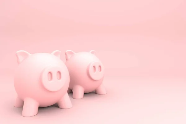 两个粉色储蓄罐的3D插图 它们代表了粉色背景下的财政储蓄和财政担保 — 图库照片