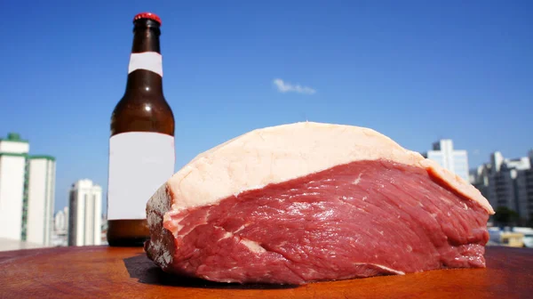 Picanha Raw Carne Tradicional Brasileira Fundo Madeira — Fotografia de Stock