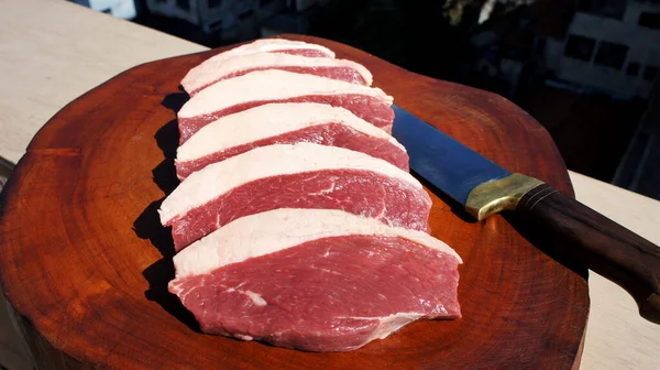 Picanha Raw Traditioneel Braziliaans Vlees Houten Ondergrond — Stockfoto