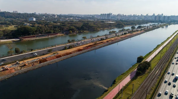 Vista Pinheiros Marginal Con Río Pinheiros Edificios Modernos Sao Paulo —  Fotos de Stock