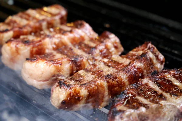 Bela Picanha Suculenta Fechar Com Marcas Grelha Cima Grelha Com — Fotografia de Stock