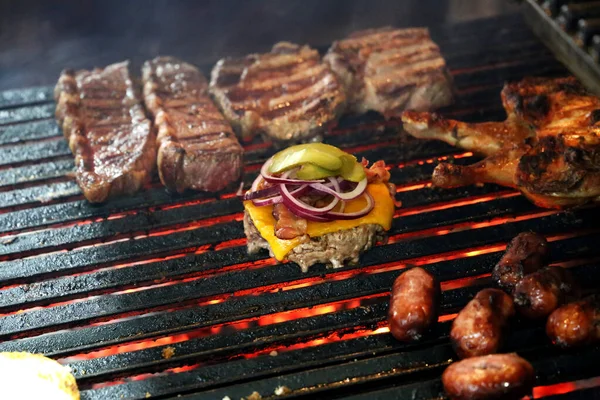 Full Grill Brazilian Barbecue Steaks Burgers Sausages — Stock Photo, Image