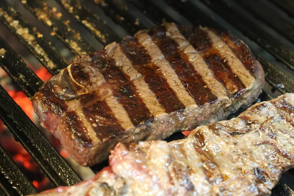 Korta Revben Eller Revben Premium Biff Grillad Argentinsk Parrilla Med — Stockfoto