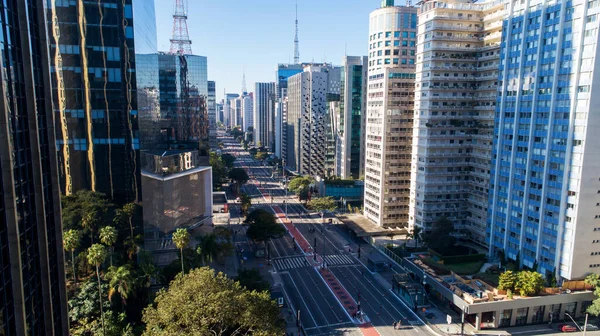 Luchtfoto Van Paulista Sao Paulo Hoofdstraat Van Hoofdstad Zondag Zonder — Stockfoto