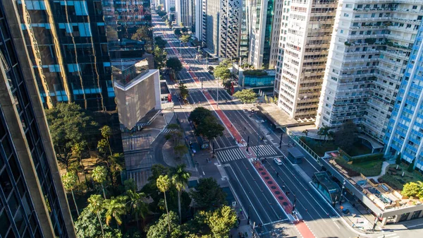 Vista Aérea Paulista Sao Paulo Avenida Principal Capital Domingo Día — Foto de Stock