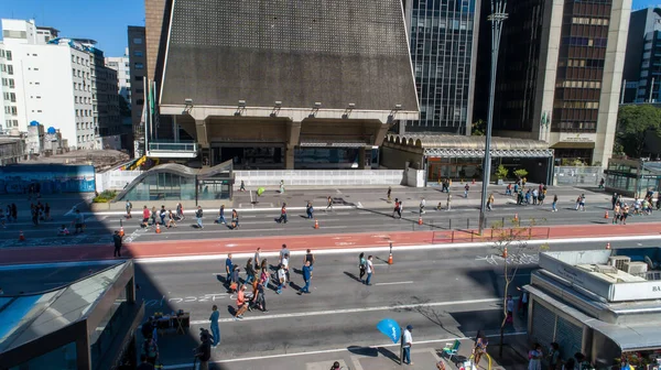 Luchtfoto Van Paulista Sao Paulo Hoofdstraat Van Hoofdstad Zondag Zonder — Stockfoto