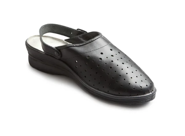 Czarne skórzane unisex buty z otworami na przedniej stronie — Zdjęcie stockowe