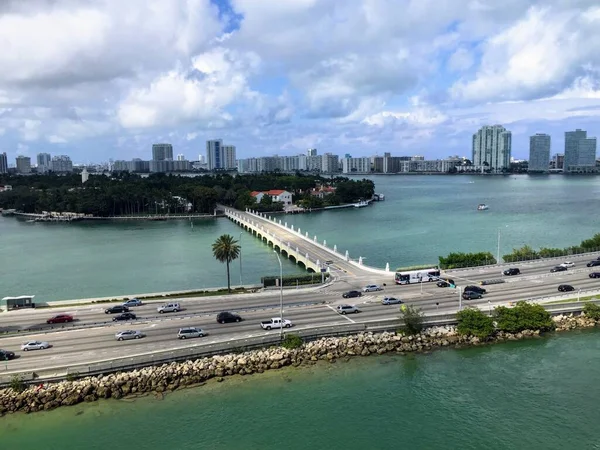 Miami Beach Zona Portuária Centro Costa Partir Convés Navio Cruzeiro — Fotografia de Stock