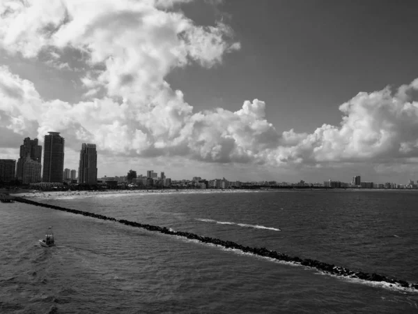 Miami Beach Zona Portuária Centro Costa Partir Convés Navio Cruzeiro — Fotografia de Stock