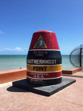 Famous Southernmost Point buoy monument in Key West, Florida  90 miles to Cuba
