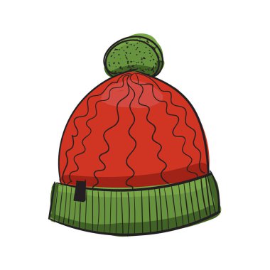 Pomponlu el çizimi renk vektör şapkası.