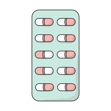 Kabarcık kapsüllerinin vektör çizimi. Beyaz arkaplanda siyah çizgili ve renkli.