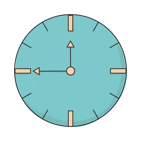Ilustración vectorial del reloj redondo con contorno negro y color sobre fondo blanco. — Vector de stock