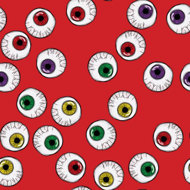 Renkli bir arkaplanda el çizimi renkli gözler.