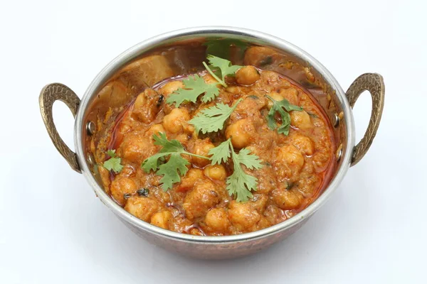 Chickpea Curry Punjabi Chole Serving Bowl White Background — Stock Photo, Image