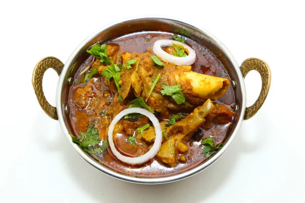 Plat Viande Indien Curry Mouton Dans Bol Laiton Cuivre Images De Stock Libres De Droits