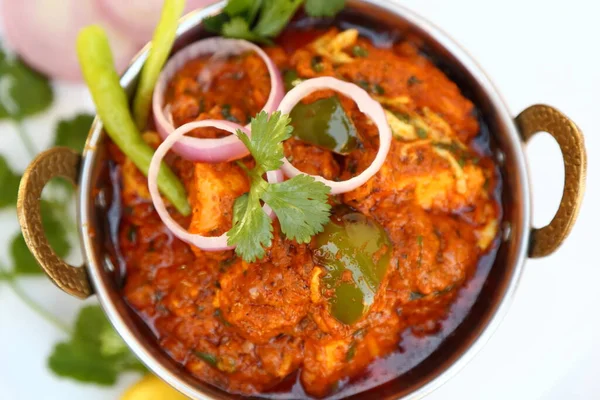 이란인들의 Vegetarian Curry Dish Kadai Paneer 전통적 인도식 펀자브어 양파와 — 스톡 사진