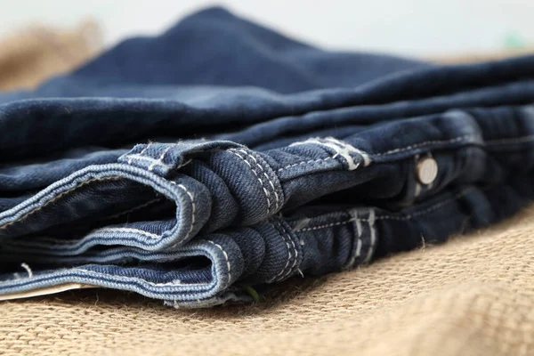 Old Blue Jeans Design Moda Fundo Textura Saco Cânhamo Marrom — Fotografia de Stock