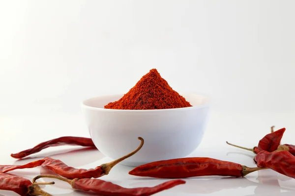 Red Chillies Red Chilly Powder White Background — Stock Photo, Image