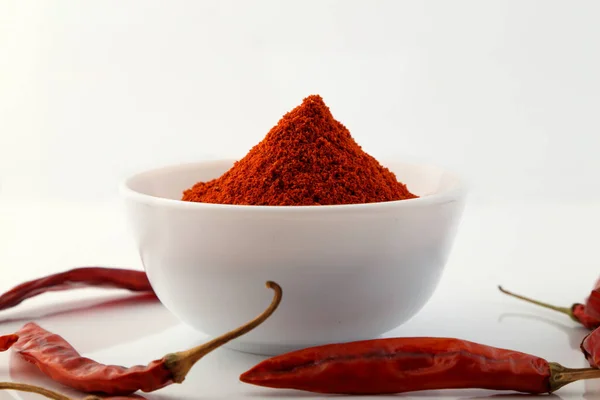 Red Chillies Red Chilly Powder White Background — Stock Photo, Image