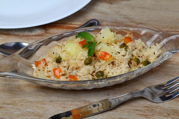 Indiana Veg Biryani Veg Pulav Pulão Vegetal Indiano Uma Tigela — Fotografia de Stock