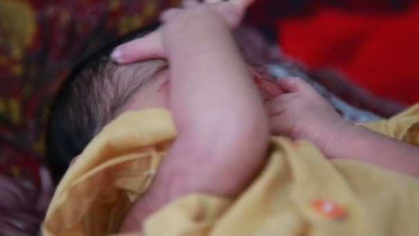 Cute Baby Sleeping Crying — Stock Video