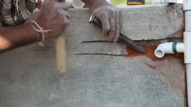 Udaipur Inde Oct 2015 Plombier Mur Coupe Avec Marteau Coupe — Video