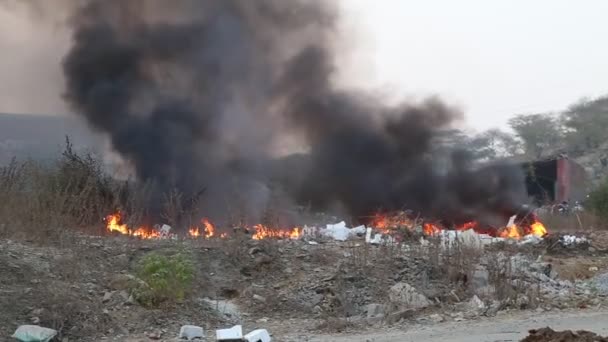 Udaipur Índia Dezembro 2015 Poluição Perto Uma Estrada Udaipur Índia — Vídeo de Stock