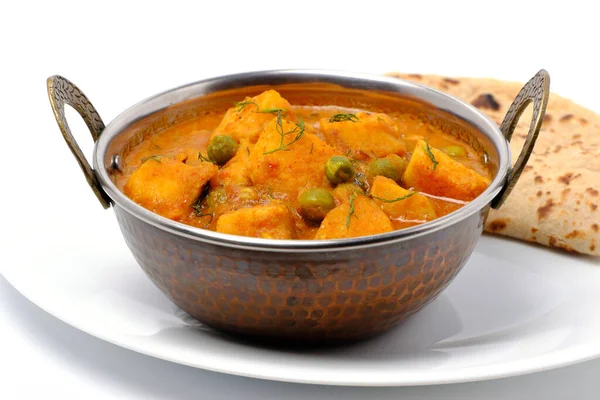 Indiase Stijl Cottage Kaas Schotel Curry Met Roti — Stockfoto