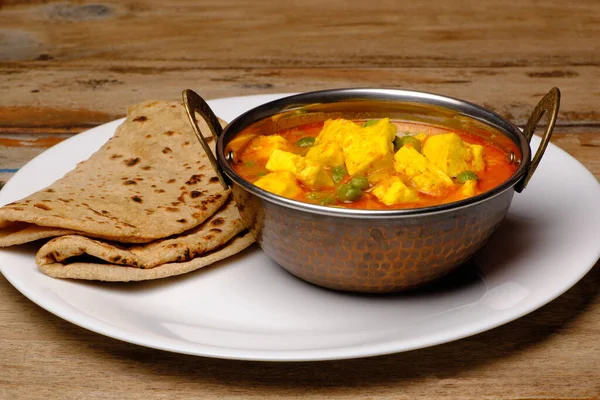 Indian Style Cottage Cheese Dish Curry Roti — Stock Photo, Image