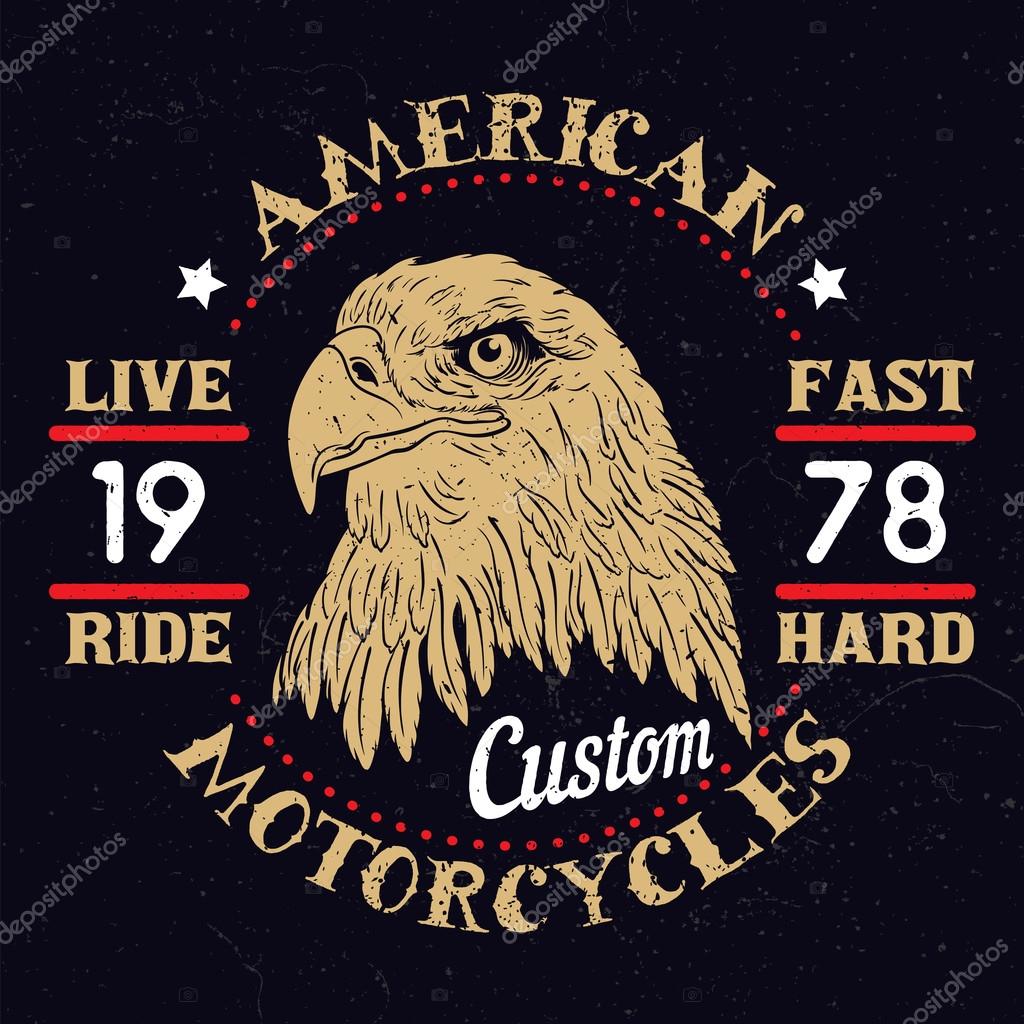 American Eagle Motorcycle Emblem.Vintage typography design for biker club,custom shop,t-shirts,prints.