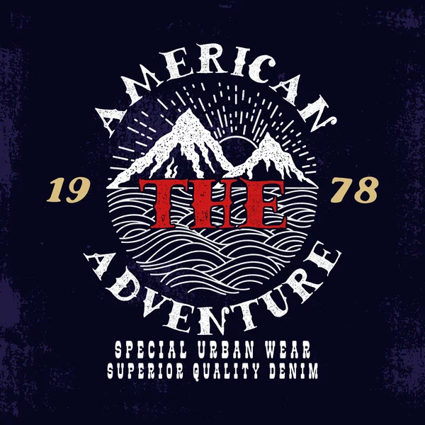 The American Adventure.Diseño impreso . — Vector de stock