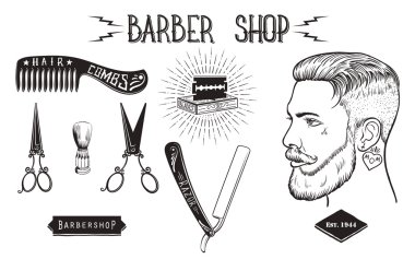 Barber shop vintage set.