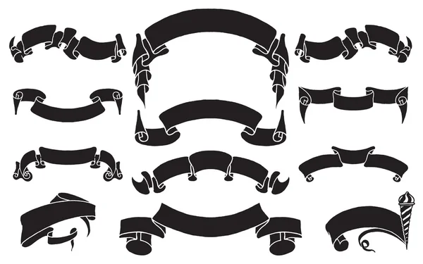 Set of Hand Drawn vintage black ribbons. — Stockvector