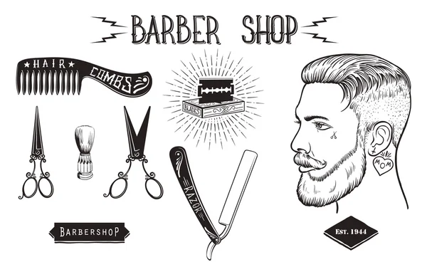 Barber shop vintage set. — Stock vektor