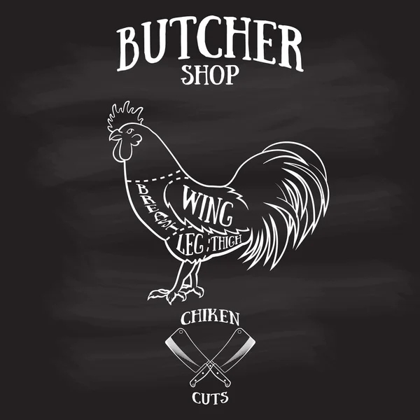 Butcher cuts scheme of chicken — Stock Vector