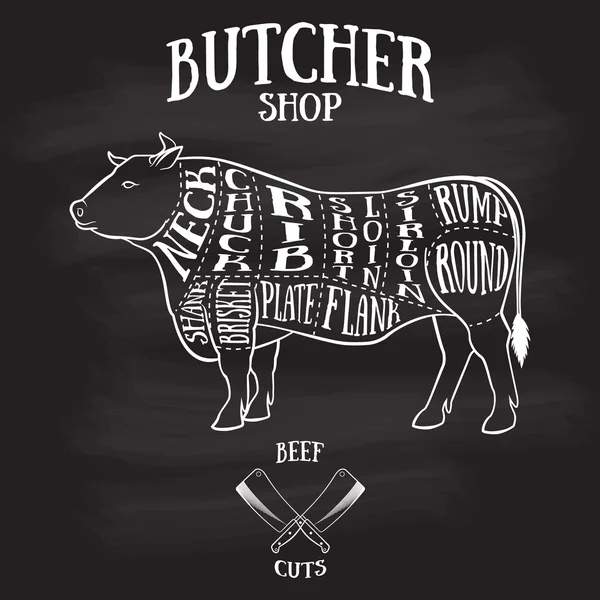 Butcher cuts scheme of beef — Stock Vector