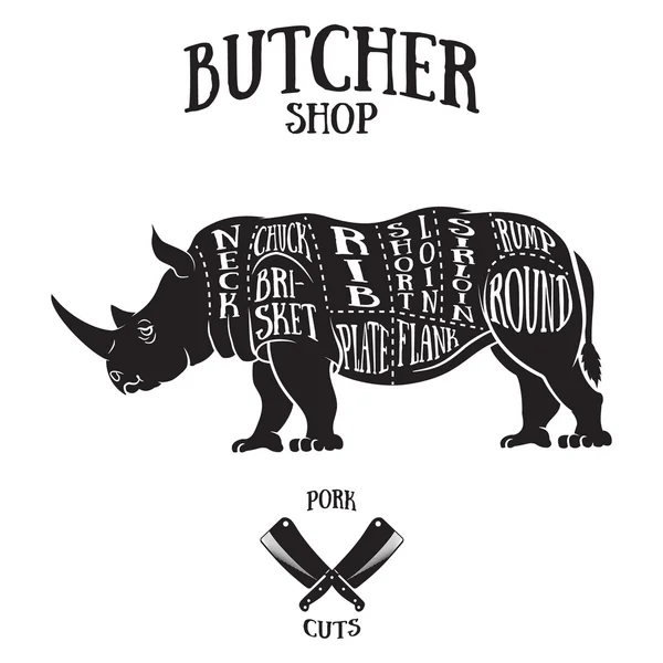 Butcher cuts scheme of rhinoceros — Stok Vektör