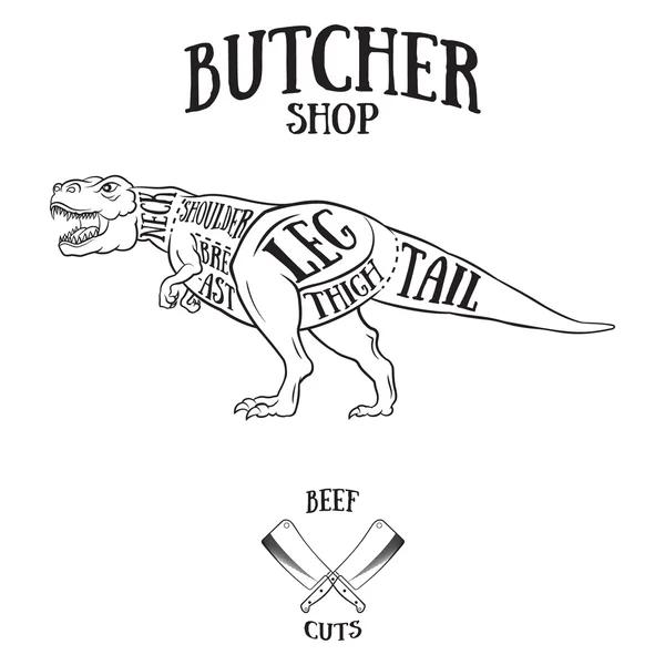 Butcher cuts scheme of dinosaur — Stock Vector