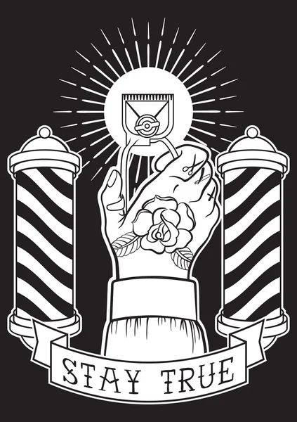 Main design vintage dessinée à la main avec un tatouage rose . — Image vectorielle