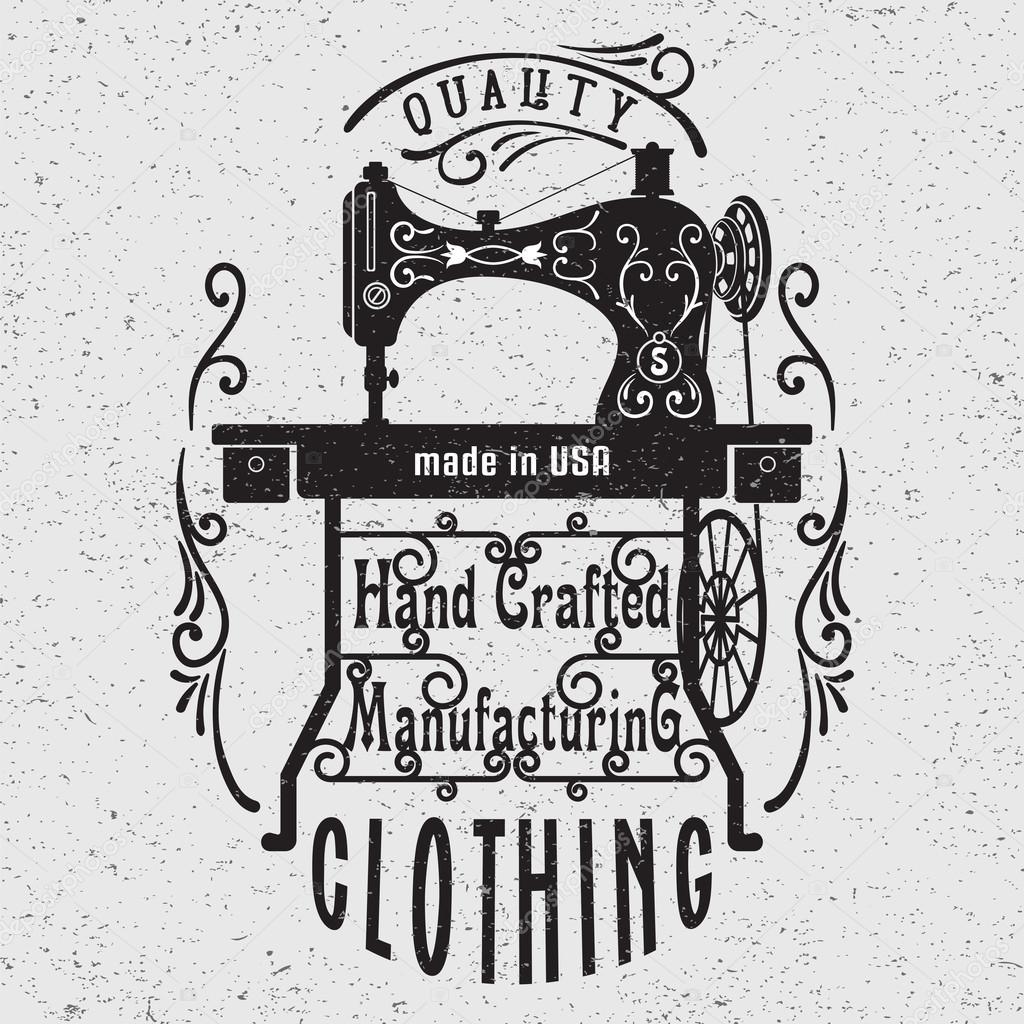 Hand drawn typography poster with vintage sewing machine. For sewing studio logo,T-shirts design or posters.