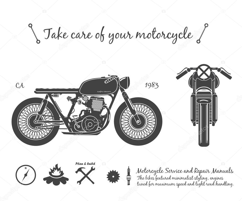 Vintage motorcycle infographic. Cafe racer theme.