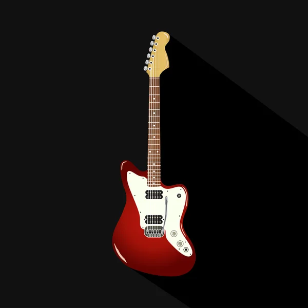 Guitarra eléctrica vintage roja sobre fondo negro — Vector de stock