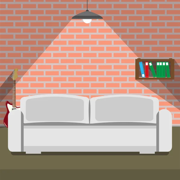 Sofa op de bakstenen muur achtergrond. loft-stijl — Stockvector