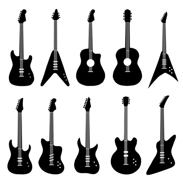 Gran conjunto de guitarras acústicas y eléctricas — Vector de stock